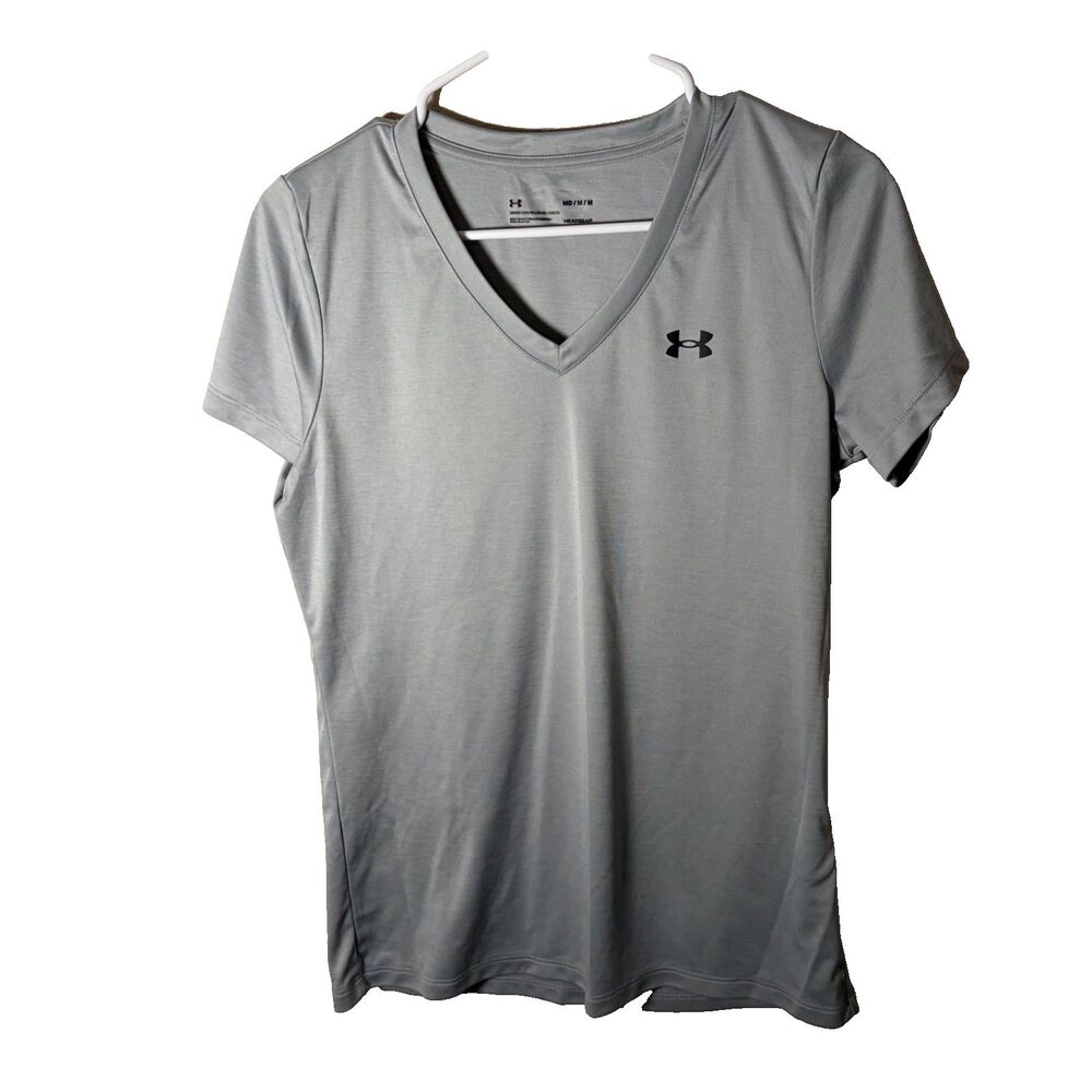 Under Armour T-Shirt Women's Medium Gray V-Neck Short Sleeve Athletic Top
